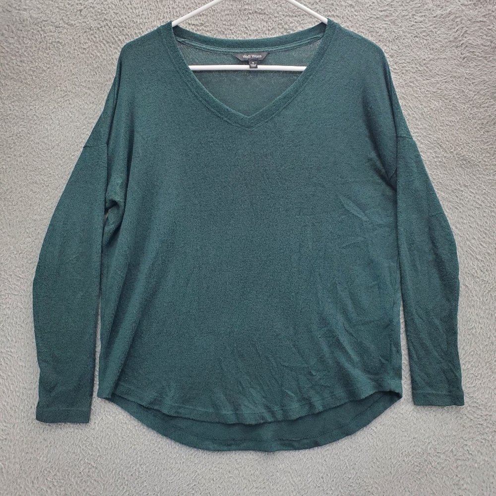 Well Worn Sweater Womens Size Small Green Soft V Neck Viscose